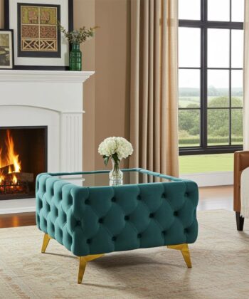 Chester Lux Square Mint Green Coffee Table Velvet with Glass