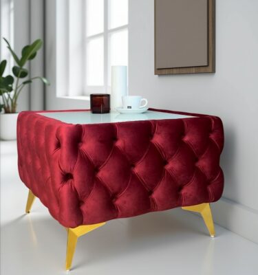 Chester Lux Square Red Coffee Table 63x63x45cm Velvet with Glass