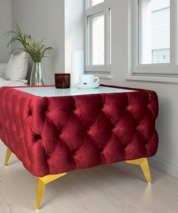 Chester Lux Square Red Coffee Table 63x63x45cm Velvet with Glass