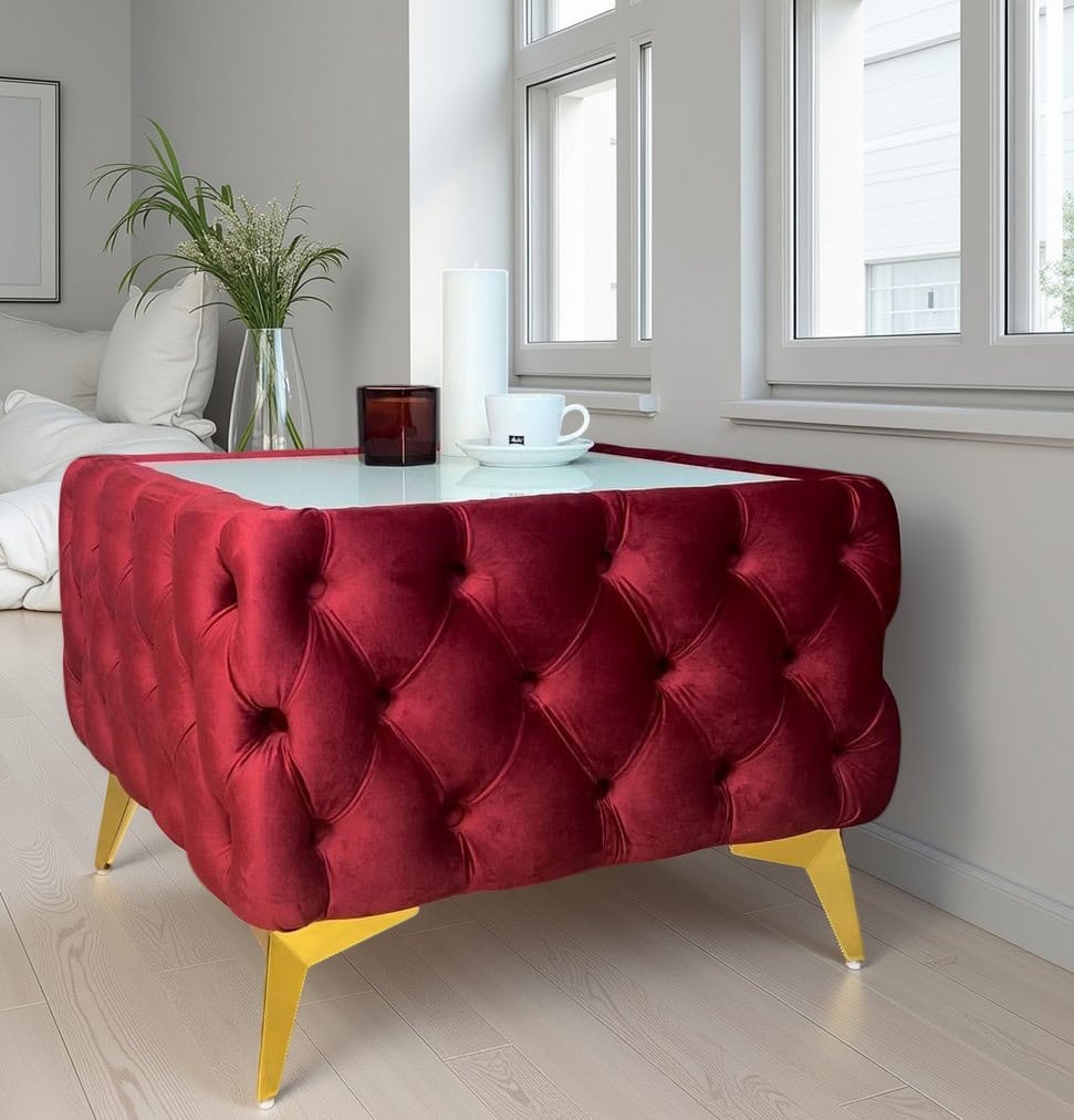 Chester Lux Square Red Coffee Table 63x63x45cm Velvet with Glass