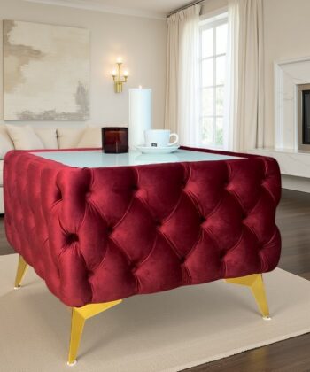 Chester Lux Square Red Coffee Table 63x63x45cm Velvet with Glass