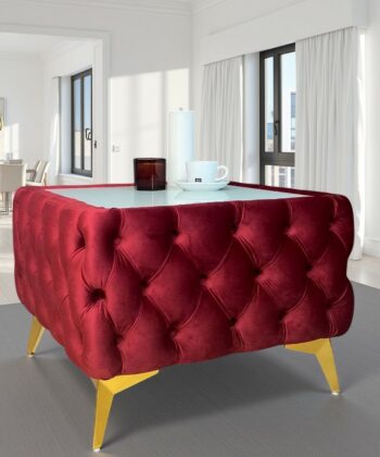 Chester Lux Square Red Coffee Table 63x63x45cm Velvet with Glass