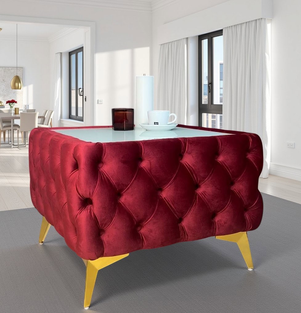 Chester Lux Square Red Coffee Table 63x63x45cm Velvet with Glass