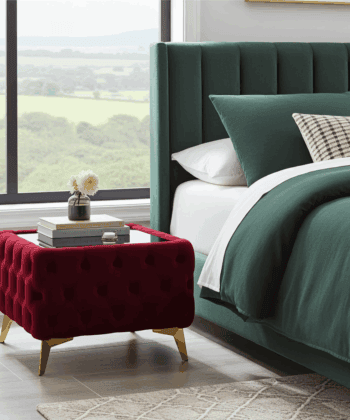 Chester Lux Square Ruby Red Coffee Table 63x63x45cm Velvet with Glass