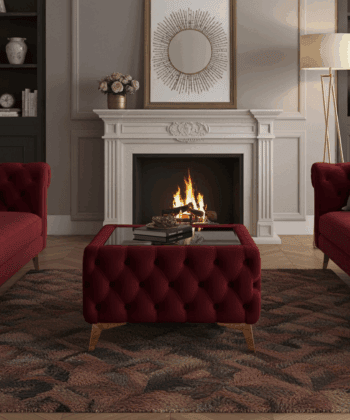 Chester Lux Square Ruby Red Coffee Table 63x63x45cm Velvet with Glass