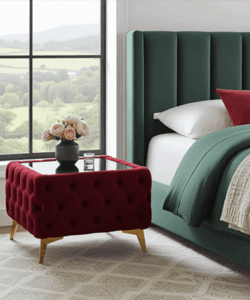 Chester Lux Square Ruby Red Coffee Table 63x63x45cm Velvet with Glass