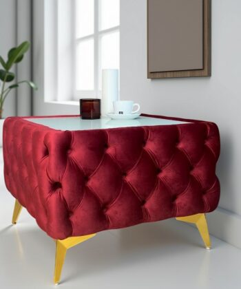 Chester Lux Square Red Coffee Table 63x63x45cm Velvet with Glass