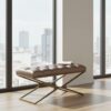 Gold Metal Frame Bench with Eco Leather Upholstery