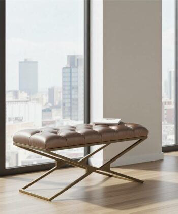 Gold Metal Frame Bench with Eco Leather Upholstery