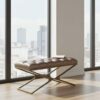 Gold Metal Frame Bench with Eco Leather Upholstery