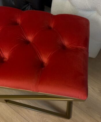 Gold Metal Frame Velvet Bench – 100x40x50cm Red