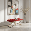 Gold Metal Frame Velvet Bench – 100x40x50cm Red