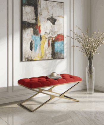 Gold Metal Frame Velvet Bench – 100x40x50cm Red