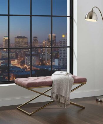 Metal-Framed Bench 100x40cm Gold Frame / Pink Boucle