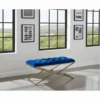 Luxurious Blue Velvet Bench with Gold Metal Double X-Frame