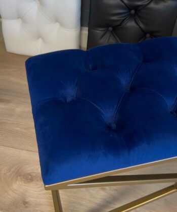 Luxurious Blue Velvet Bench with Gold Metal Double X-Frame