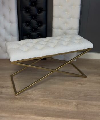 Metal-Framed Bench 100x40cm Gold Frame / Boucle