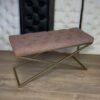 Metal-Framed Bench 100x40cm Gold Frame / Pink Boucle