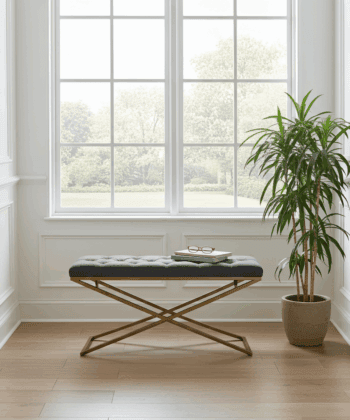 Metal-Framed Bench 100x40cm Gold Frame / Boucle