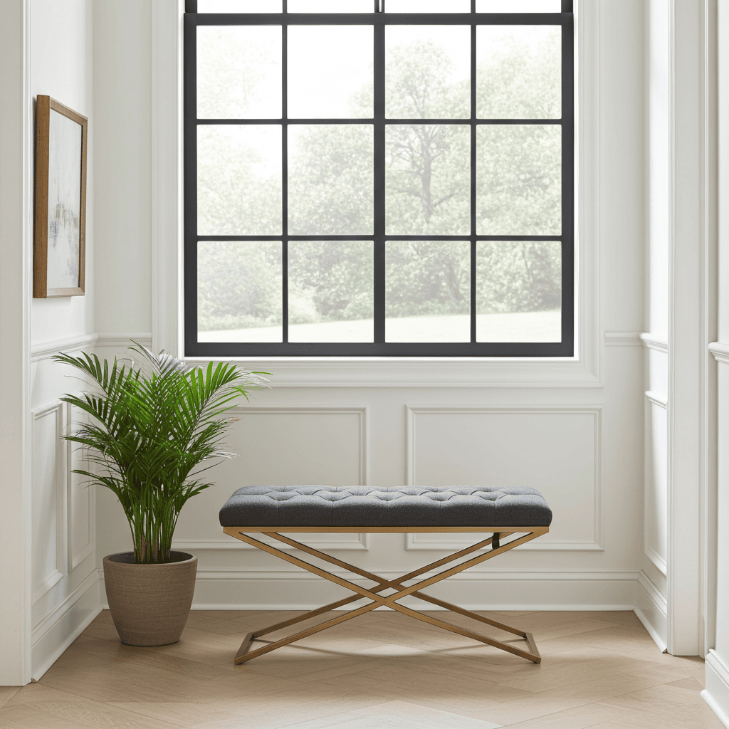 Metal-Framed Bench 100x40cm Gold Frame / Boucle