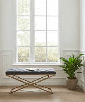 Metal-Framed Bench 100x40cm Gold Frame / Boucle