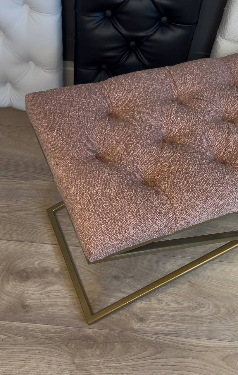Metal-Framed Bench 100x40cm Gold Frame / Pink Boucle