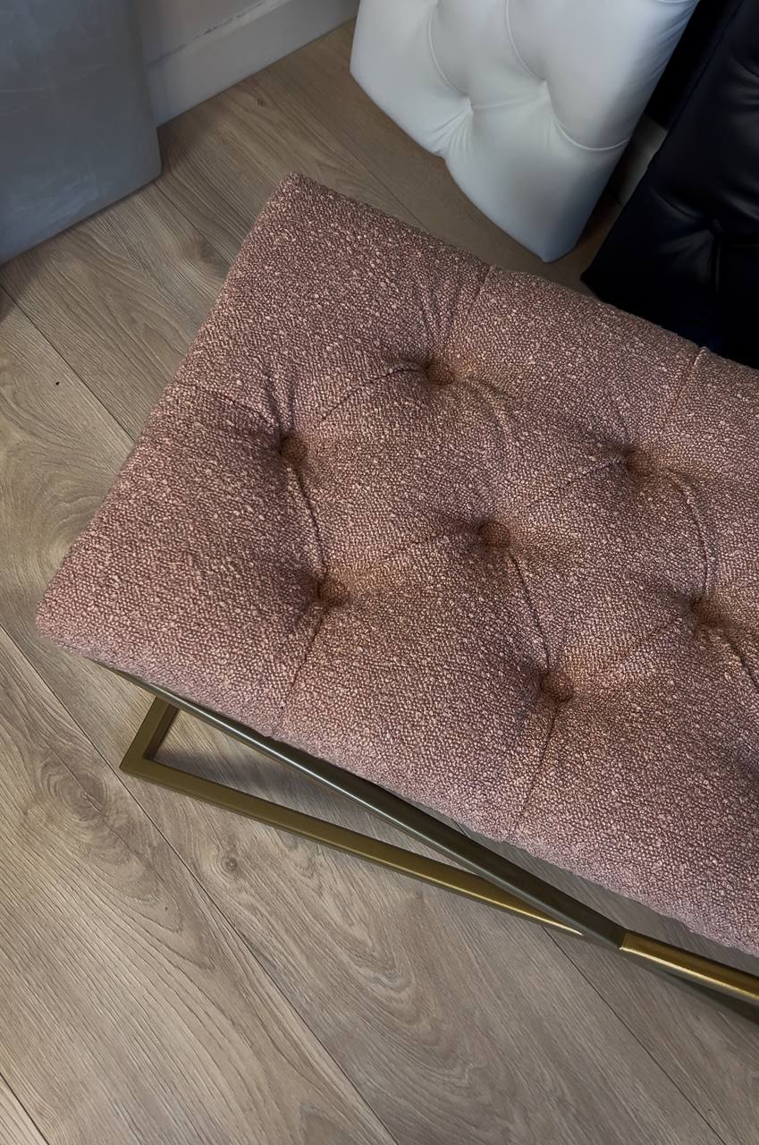 Metal-Framed Bench 100x40cm Gold Frame / Pink Boucle