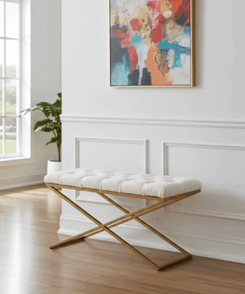 Metal-Framed Bench 100x40cm Gold Frame / White Boucle
