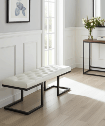 Modern Cream Eco Leather Upholstered Bench 140x40cm