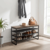 Modern Urban Shoe Bench – Black Metal & Wood, Heavy Duty