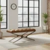 Tan Eco Leather Bench with Gold Metal Double X-Frame – Handcrafted Quality