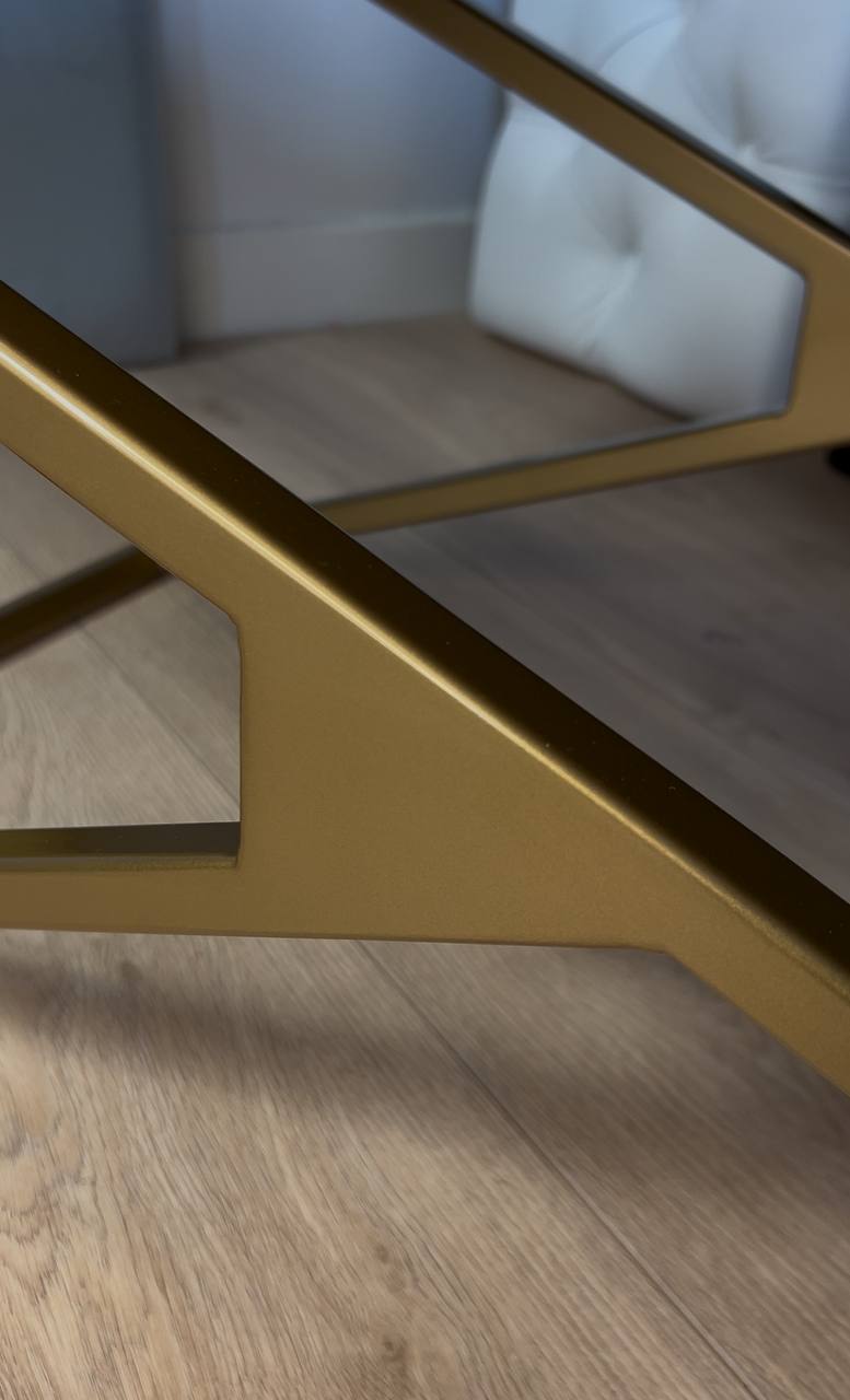 Tan Eco Leather Bench with Gold Metal Double X-Frame – Handcrafted Quality