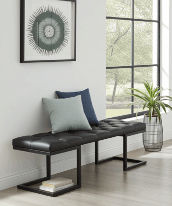 Upholstered Bench 140x40cm Eco Leather – Black Eco Leather