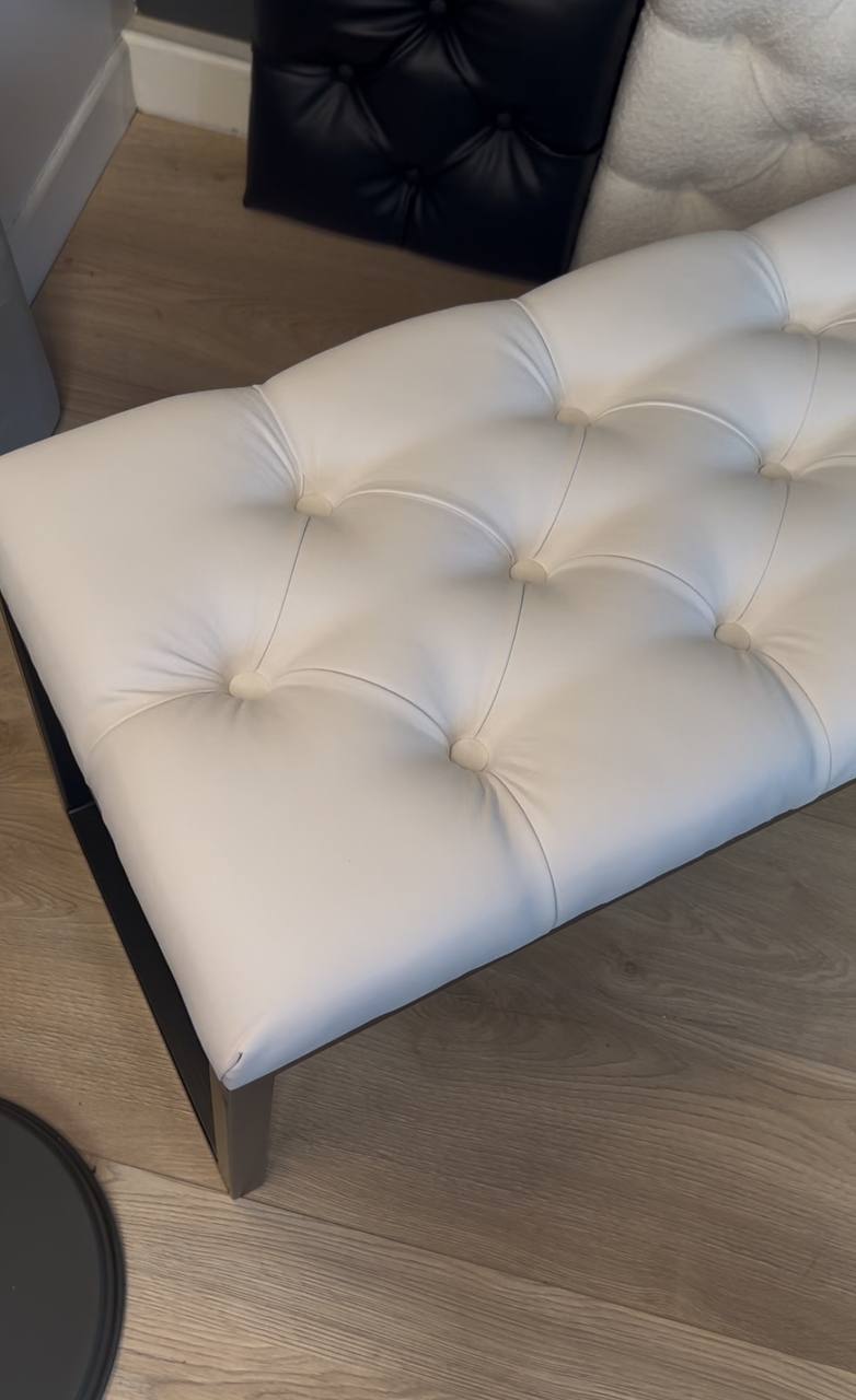 White Tufted Loft Bench 140x40cm - Industrial Design