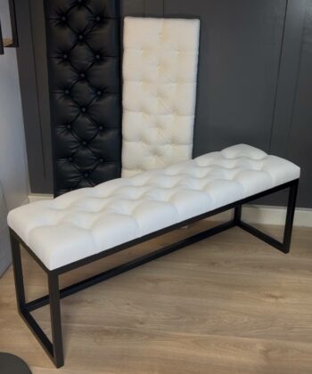 White Tufted Loft Bench 140x40cm - Industrial Design