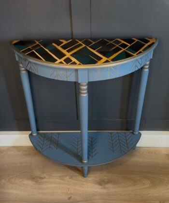 Geometric Half-Moon Console Table with Storage Shelf