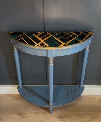 Geometric Half-Moon Console Table with Storage Shelf