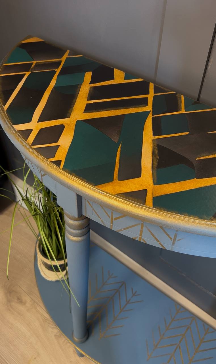 Geometric Half-Moon Console Table with Storage Shelf