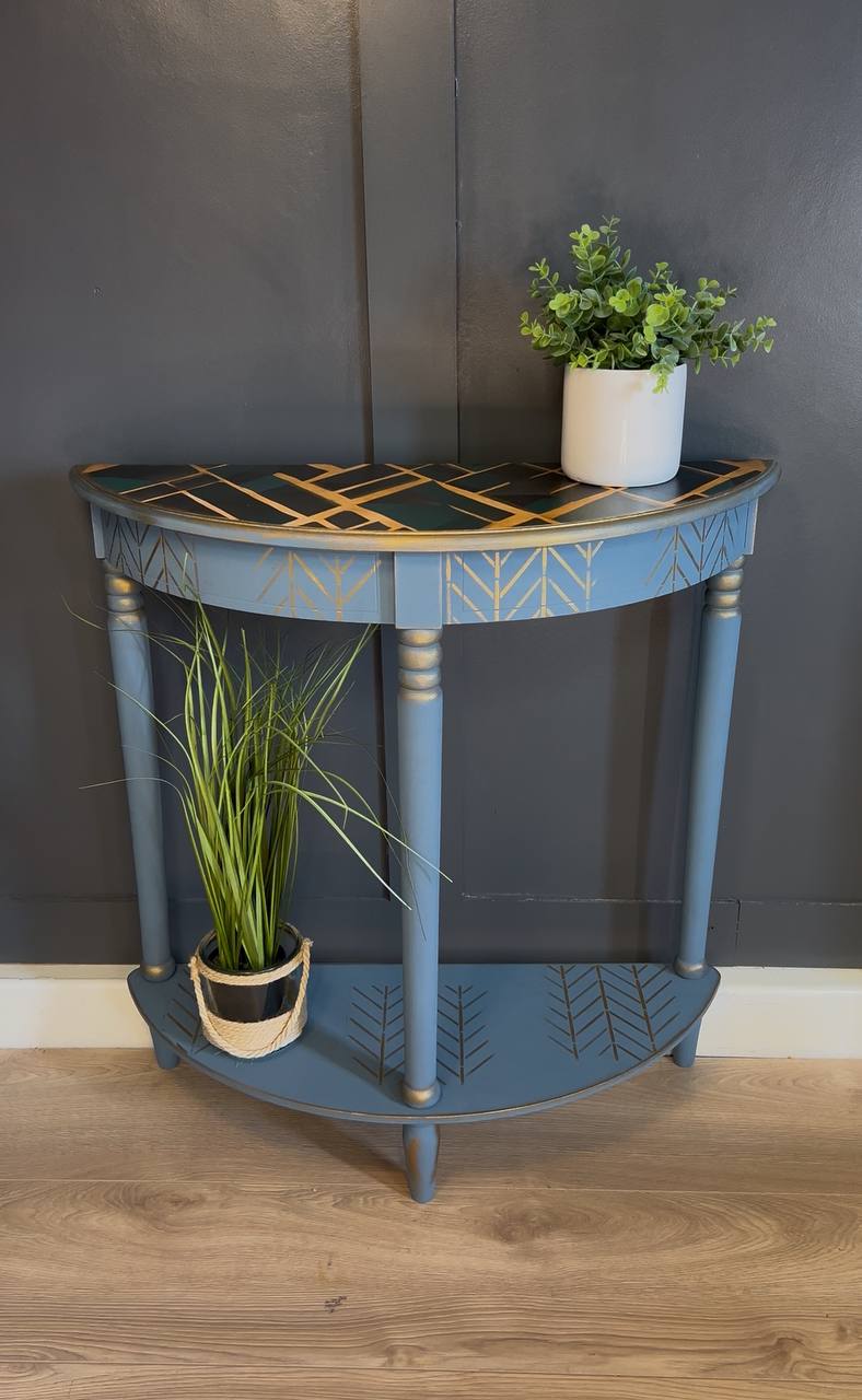 Geometric Half-Moon Console Table with Storage Shelf