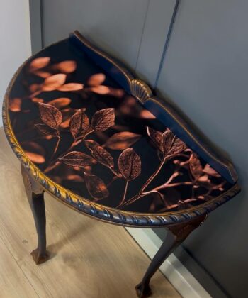 Navy Blue and Gold Console Table with Botanical Top