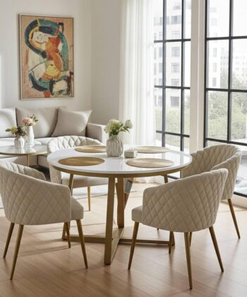 CELESTE Antique Gold Round Dining Table (&Oslash;120cm | High-Gloss Glass-Effect MDF & Seamless Welded Metal Base)