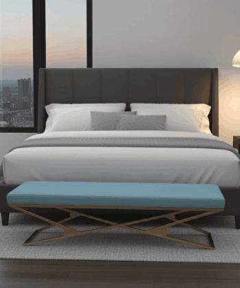 Luxury Eco Leather Bench – Gold Powder-Coated Metal, Heavy Duty