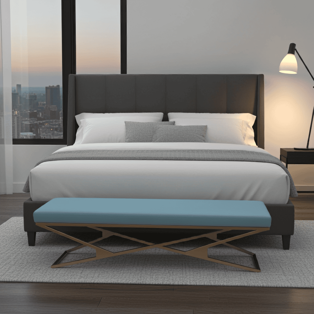 Luxury Eco Leather Bench – Gold Powder-Coated Metal, Heavy Duty
