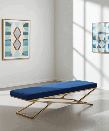 Luxury Eco Leather Bench – Gold Powder-Coated Metal, Heavy Duty