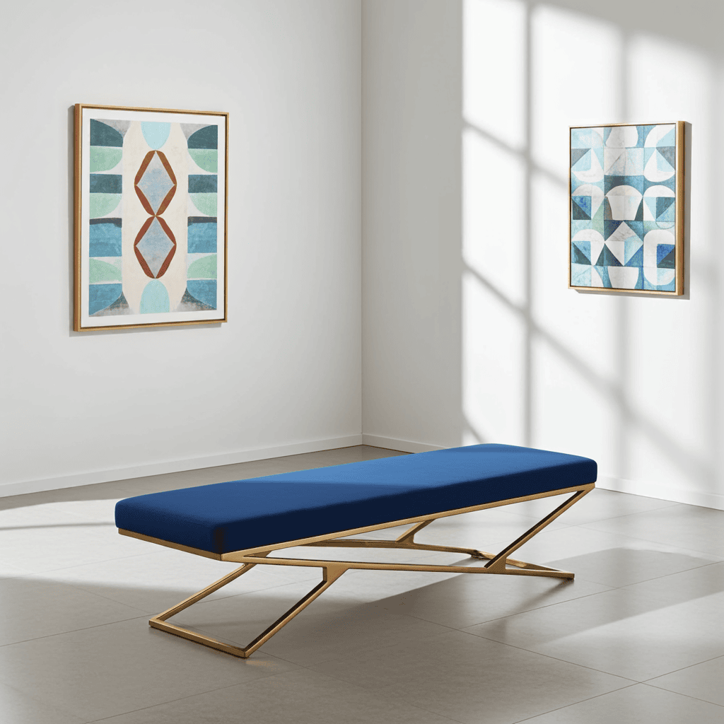 Luxury Eco Leather Bench – Gold Powder-Coated Metal, Heavy Duty