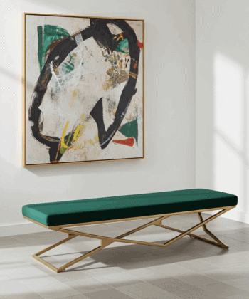 Luxury Eco Leather Bench – Gold Powder-Coated Metal, Heavy Duty