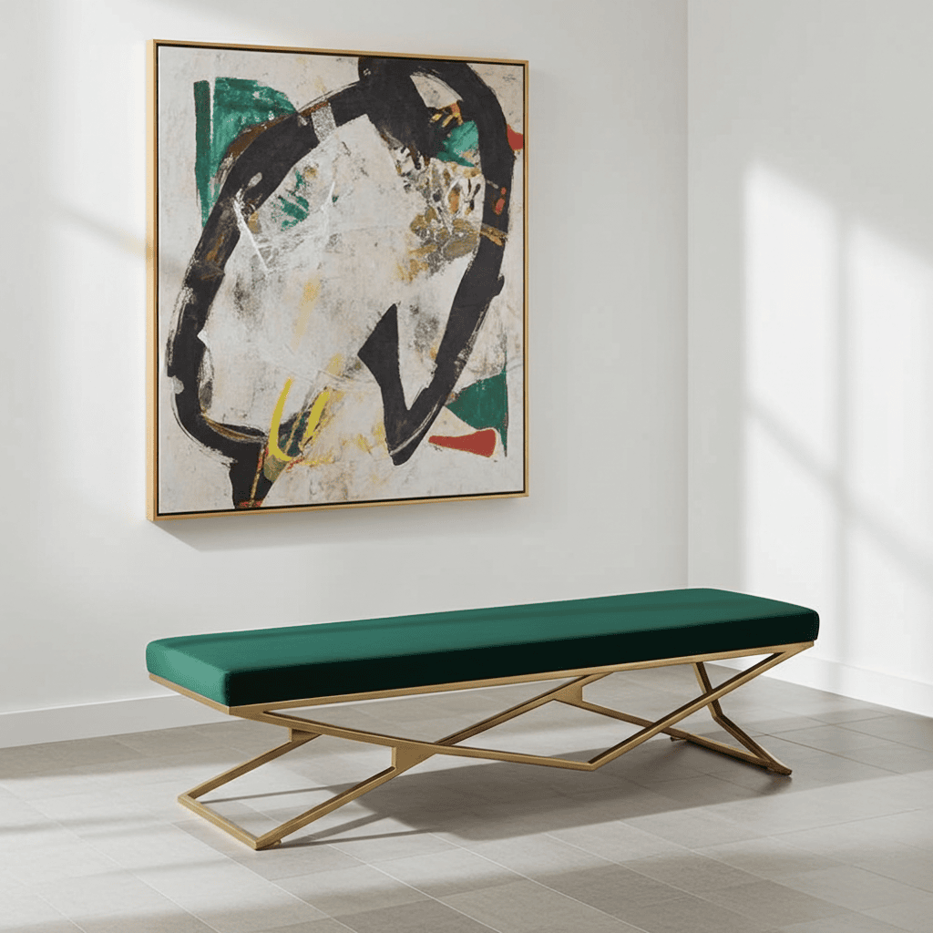 Luxury Eco Leather Bench – Gold Powder-Coated Metal, Heavy Duty