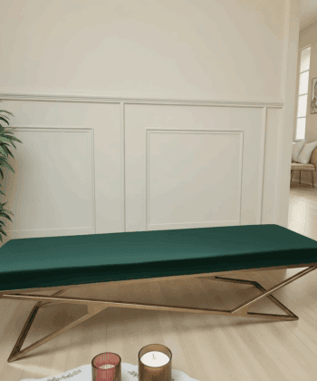 Luxury Eco Leather Bench – Gold Powder-Coated Metal, Heavy Duty