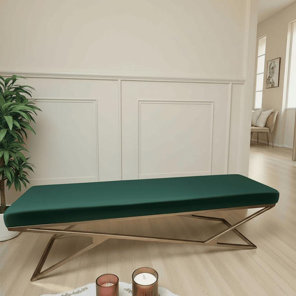 Luxury Eco Leather Bench – Gold Powder-Coated Metal, Heavy Duty