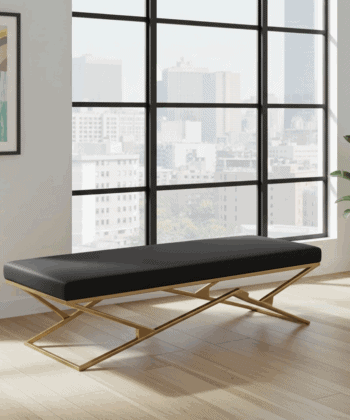 Luxury Eco Leather Bench – Gold Powder-Coated Metal, Heavy Duty